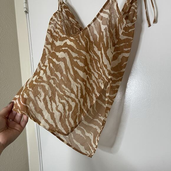 REVOLVE Camila Coelho Tati Cowl Cami in Brown Zebra sheer tank top Small - Picture 4 of 5